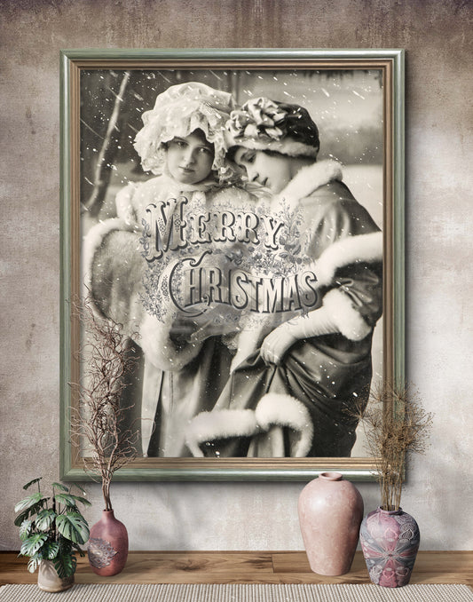 "Vintage Merry Christmas" Art Print: Modern Wall Decor  (Digital Download)