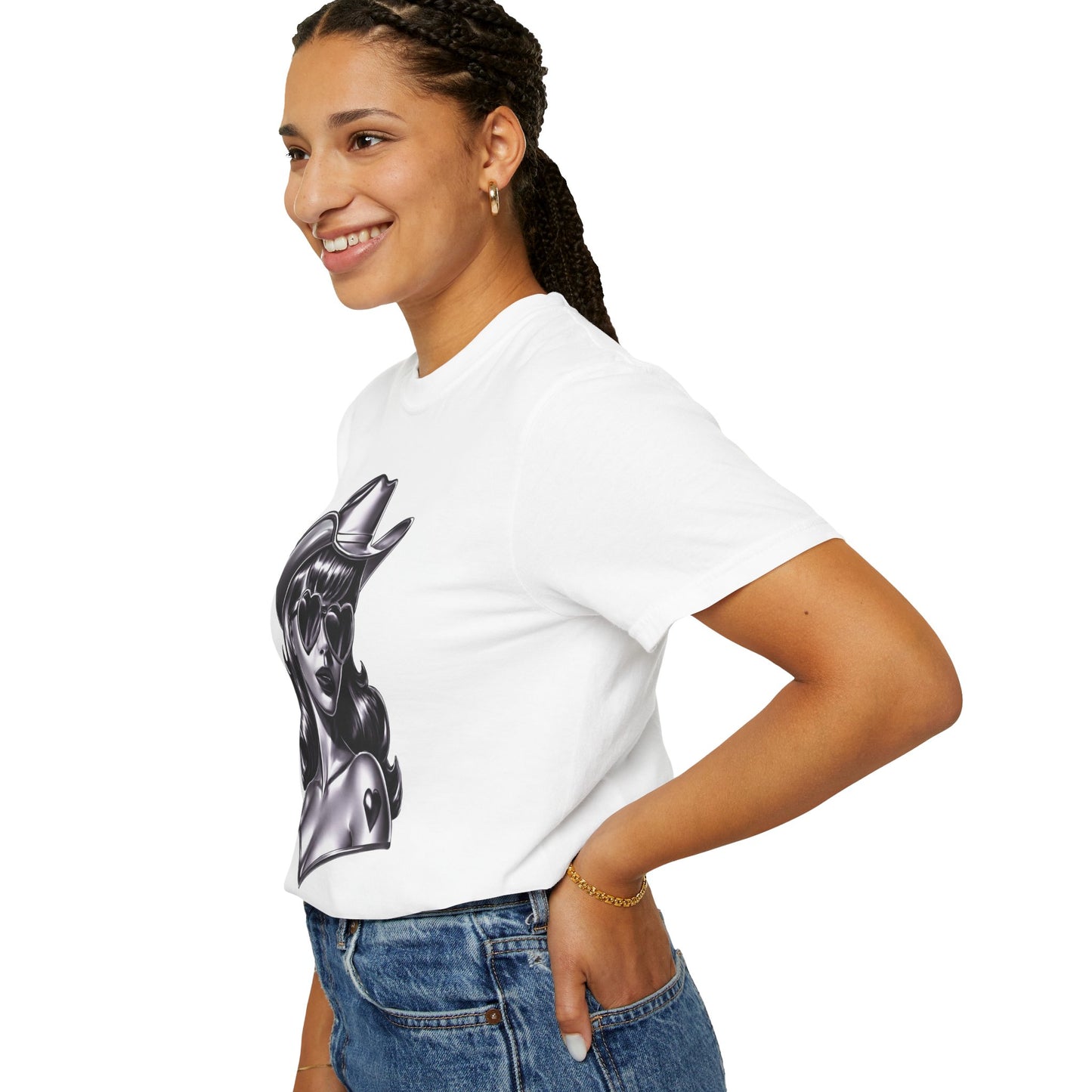 Cowgirl Pinup T-Shirt — Retro Black & White Cowgirl Graphic