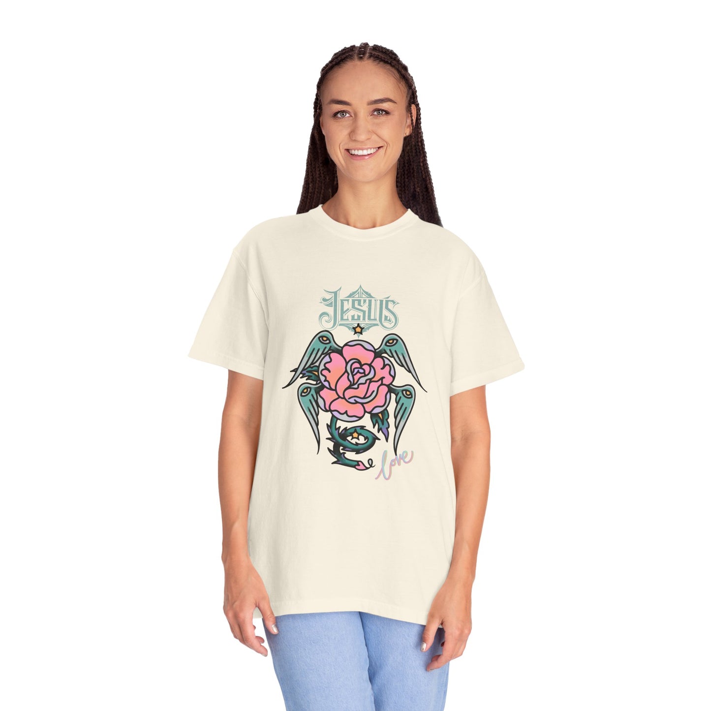 Rose & Wings Graphic T-Shirt — "Love" Vintage Tattoo Style