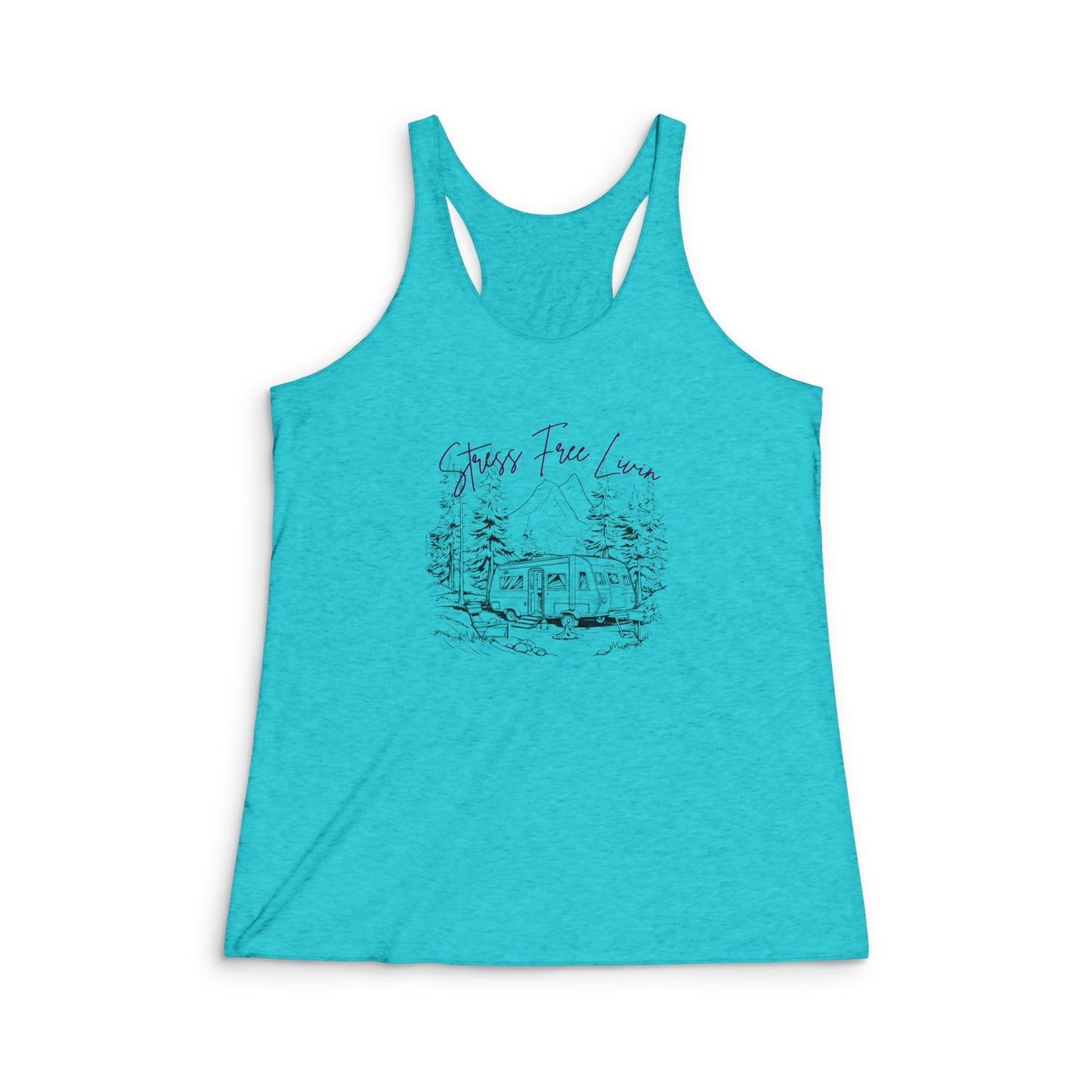 Racerback Tank "Stress Free Livin" Camper Graphic – Women's Relaxed Travel Tank