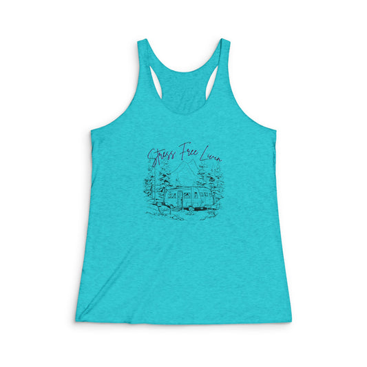 Racerback Tank "Stress Free Livin" Camper Graphic – Women's Relaxed Travel Tank