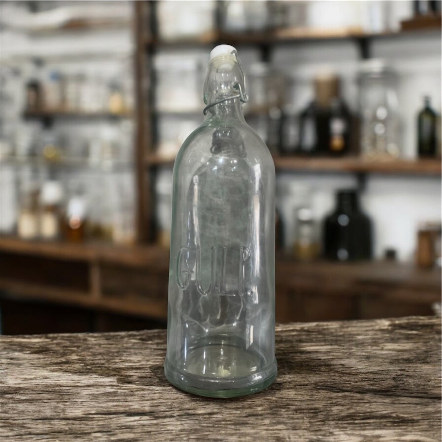 Rae Dunn “GULP” Embossed Glass Bottle (Missing Cork)