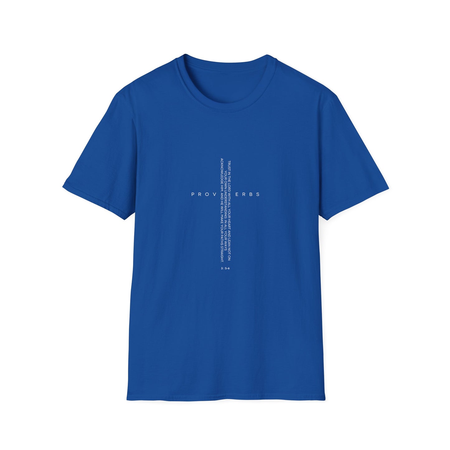Inspirational Cross T-Shirt — 'Proverbs 3:5-6' Vertical Scripture Design