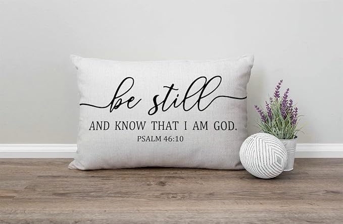 Be Still and Know That I Am God - Psalm 46:10 - Bible Verse Lumbar Throw Pillow Cover 12x20 Inch Decorative Bedroom Living Room Rectanglar Cushion Case for Bed Sofa Couch