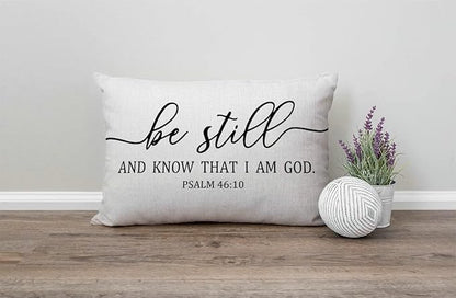 Be Still and Know That I Am God - Psalm 46:10 - Bible Verse Lumbar Throw Pillow Cover 12x20 Inch Decorative Bedroom Living Room Rectanglar Cushion Case for Bed Sofa Couch