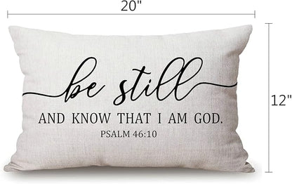 Be Still and Know That I Am God - Psalm 46:10 - Bible Verse Lumbar Throw Pillow Cover 12x20 Inch Decorative Bedroom Living Room Rectanglar Cushion Case for Bed Sofa Couch