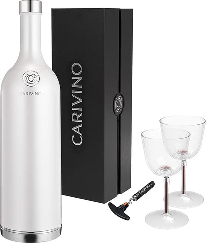 Carivino 750mL Travel Wine Flask with Two Cups, Built in Aerator, Ceramic Lined Vacuum Insulated Wine Bottle Gift (Ayoka Pearl White) Color:Metallic Akoya Pearl