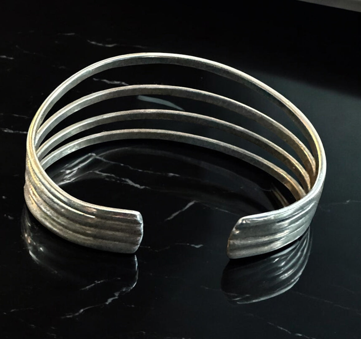 Rare Vintage Navajo Sterling Silver 4-Band Split Shank Cuff Bracelet