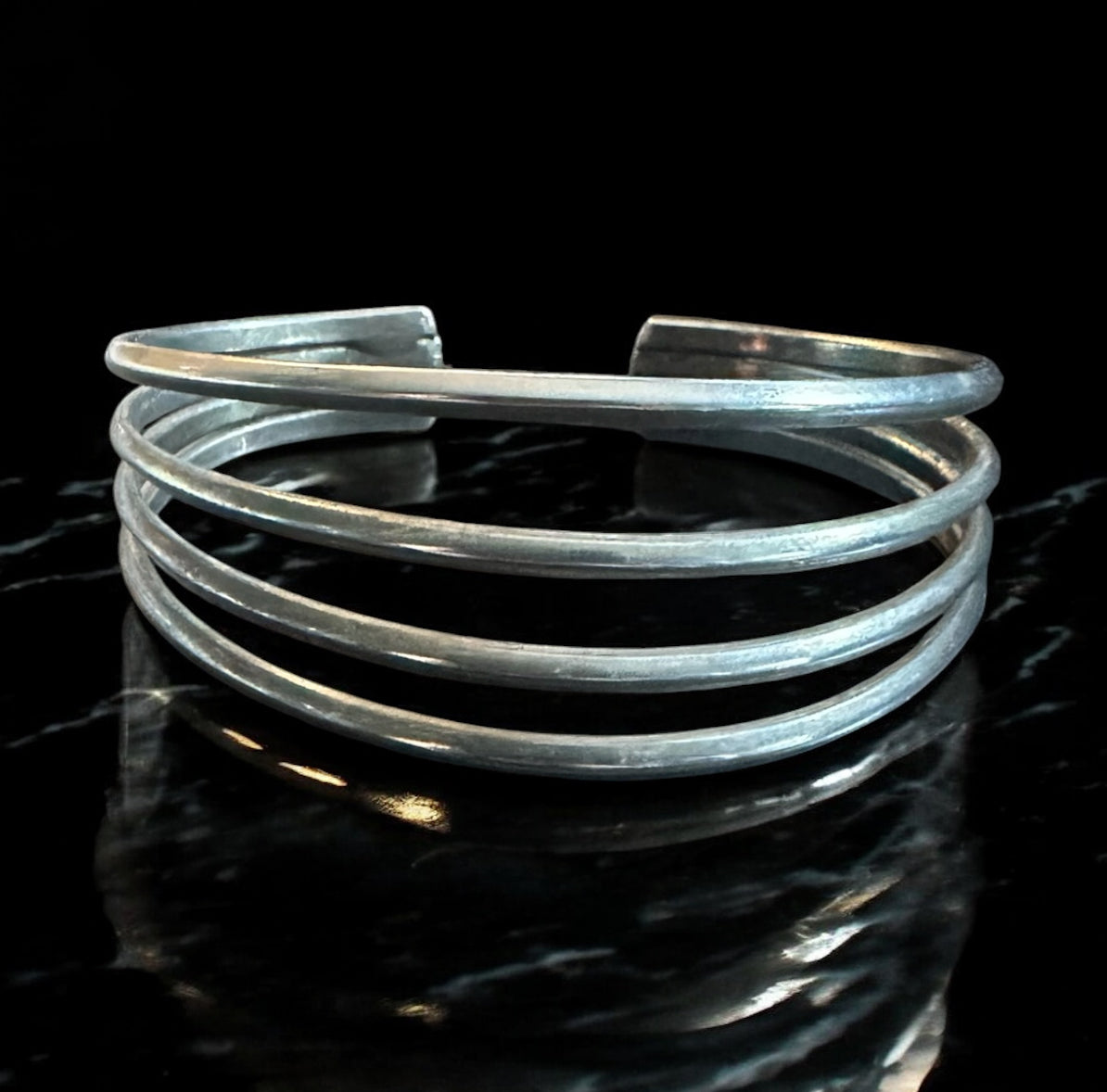 Rare Vintage Navajo Sterling Silver 4-Band Split Shank Cuff Bracelet