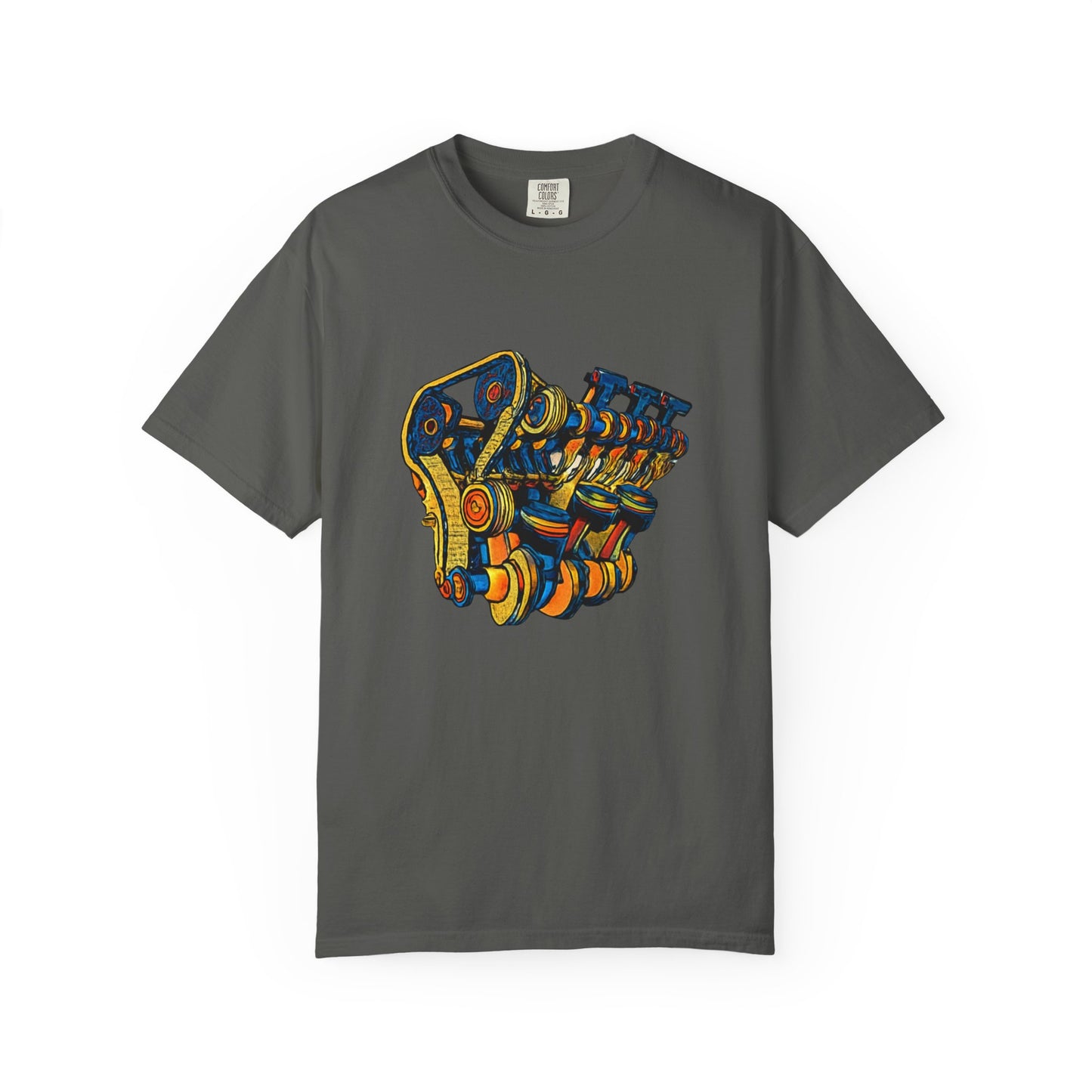 Engine V8 Illustration T-Shirt — Retro Automotive Mechanics Tee