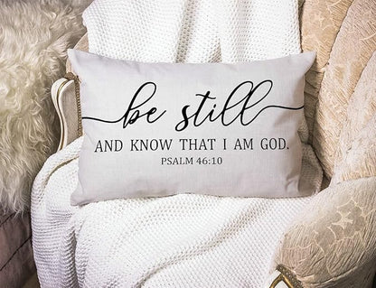 Be Still and Know That I Am God - Psalm 46:10 - Bible Verse Lumbar Throw Pillow Cover 12x20 Inch Decorative Bedroom Living Room Rectanglar Cushion Case for Bed Sofa Couch