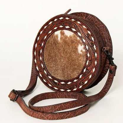 American Darling Canteen Bag Hand Tooled Hair on Genuine Leather Western