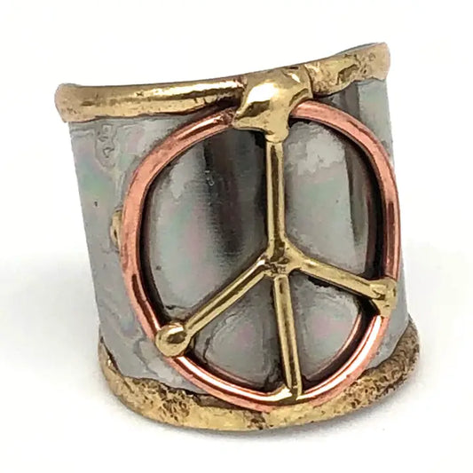Mixed Metal PEACE Cuff Ring