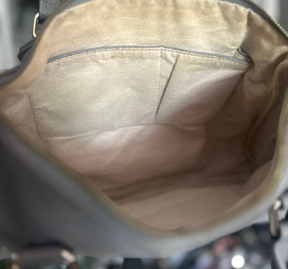 Erica Anenberg Pebbled Leather Satchel Handbag in Gray with Tassel Detail