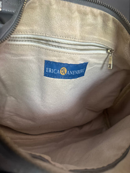 Erica Anenberg Pebbled Leather Satchel Handbag in Gray with Tassel Detail