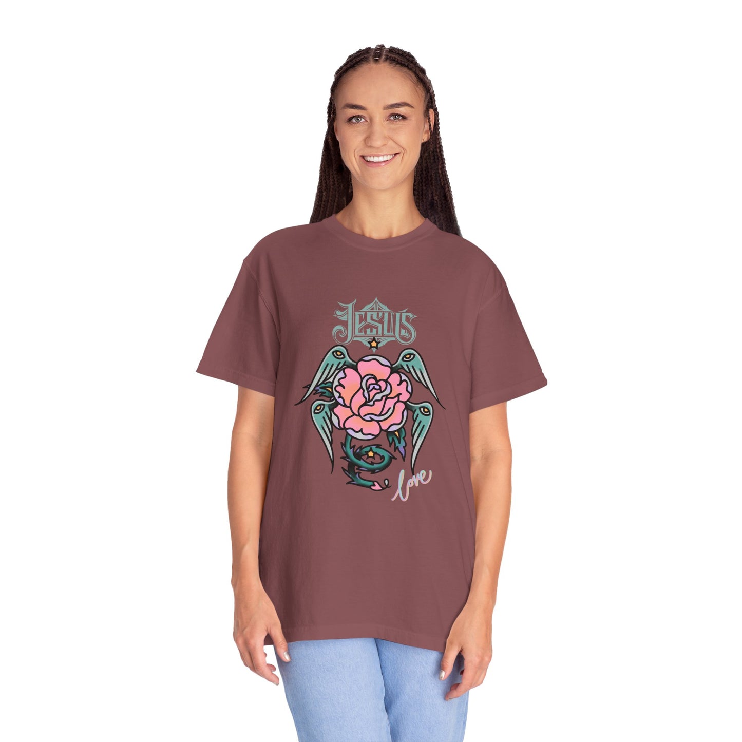 Rose & Wings Graphic T-Shirt — "Love" Vintage Tattoo Style