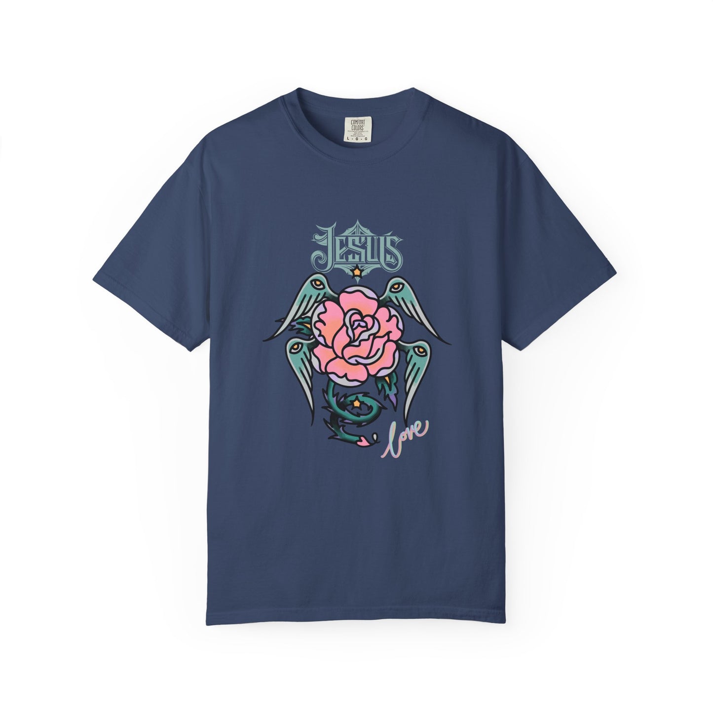 Rose & Wings Graphic T-Shirt — "Love" Vintage Tattoo Style