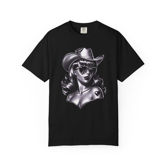 Cowgirl Pinup T-Shirt — Retro Black & White Cowgirl Graphic