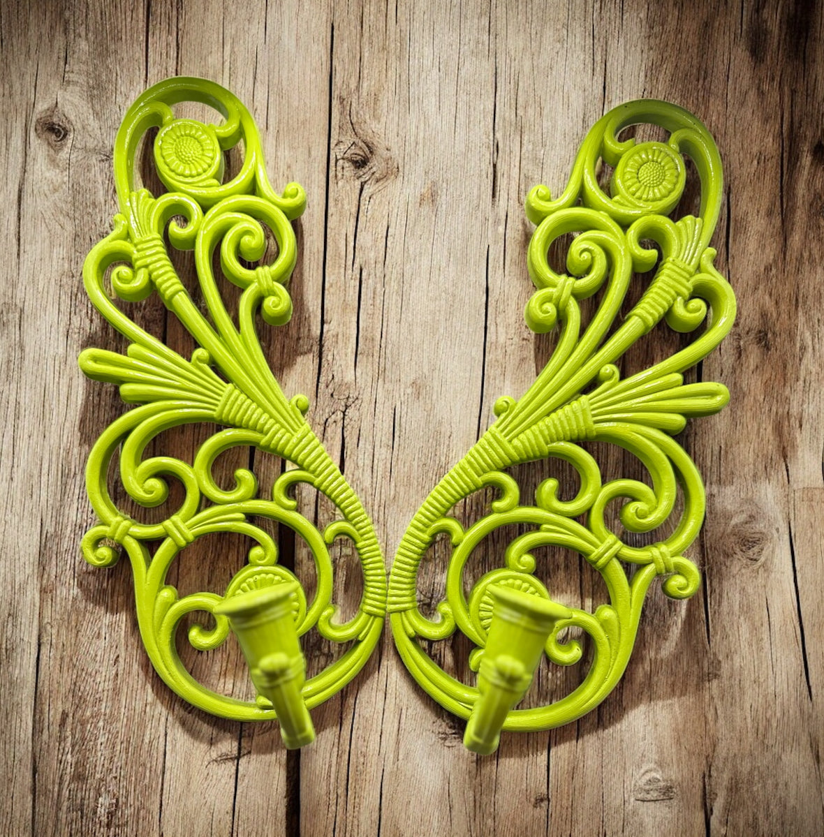 Vintage 1978 Homco Wall Sconces – Ornate Pair, Lime Green Refinished