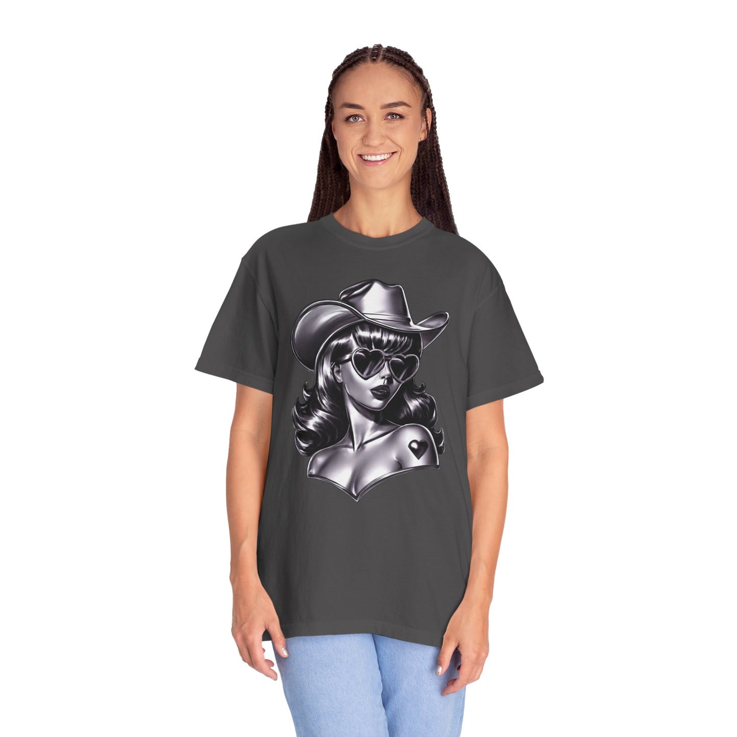 Cowgirl Pinup T-Shirt — Retro Black & White Cowgirl Graphic