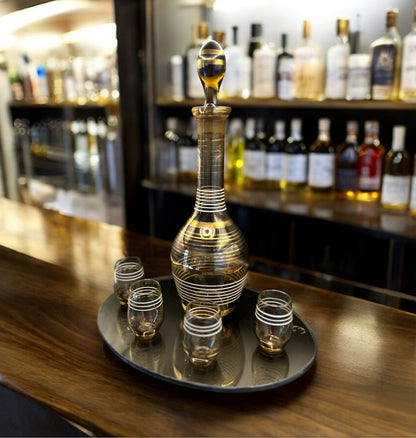 Vintage Romanian Amber Glass Decanter Set – Mid-Century Hand-Blown with 4 Glasses