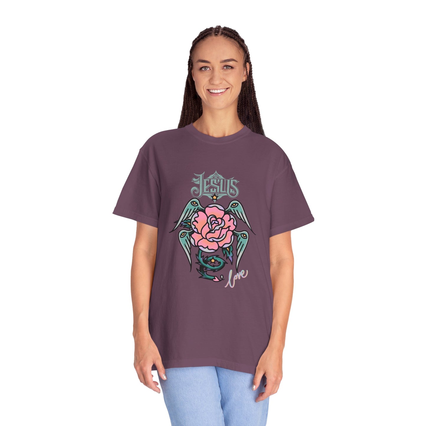 Rose & Wings Graphic T-Shirt — "Love" Vintage Tattoo Style