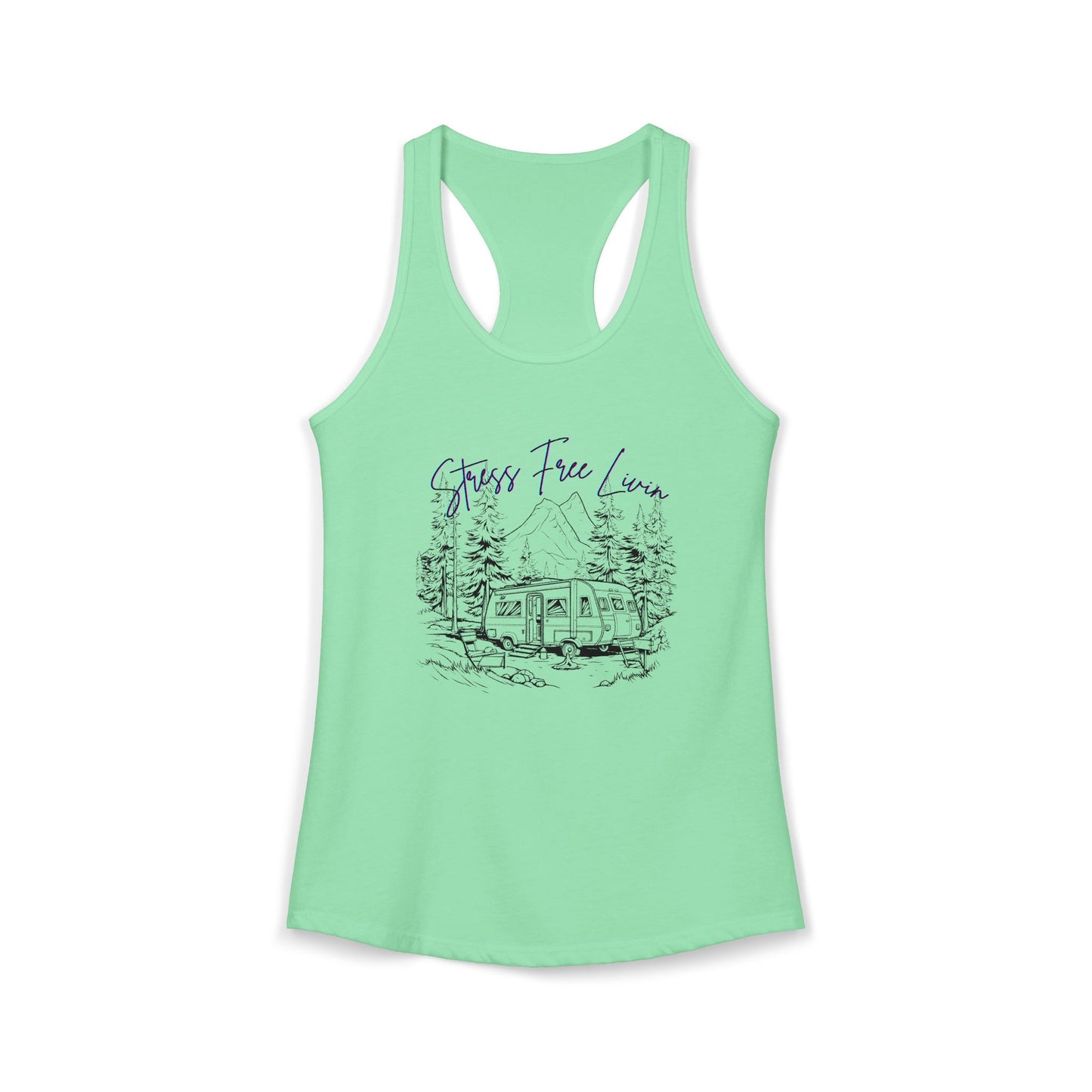 Women's Ideal Racerback Tank "Stress Free Livin" Camping