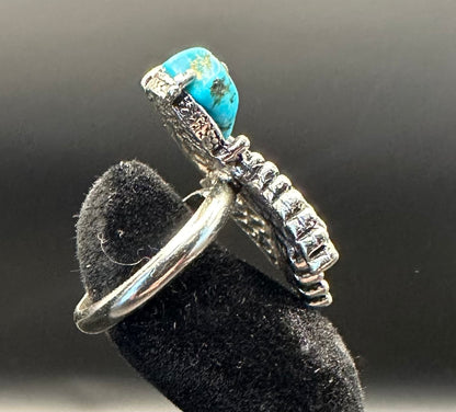 Vintage Boho Statement Ring – Sterling Silver Turquoise Nugget – Southwestern Tribal Design