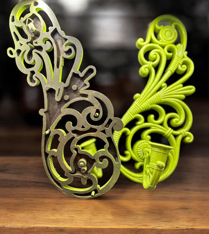 Vintage 1978 Homco Wall Sconces – Ornate Pair, Lime Green Refinished