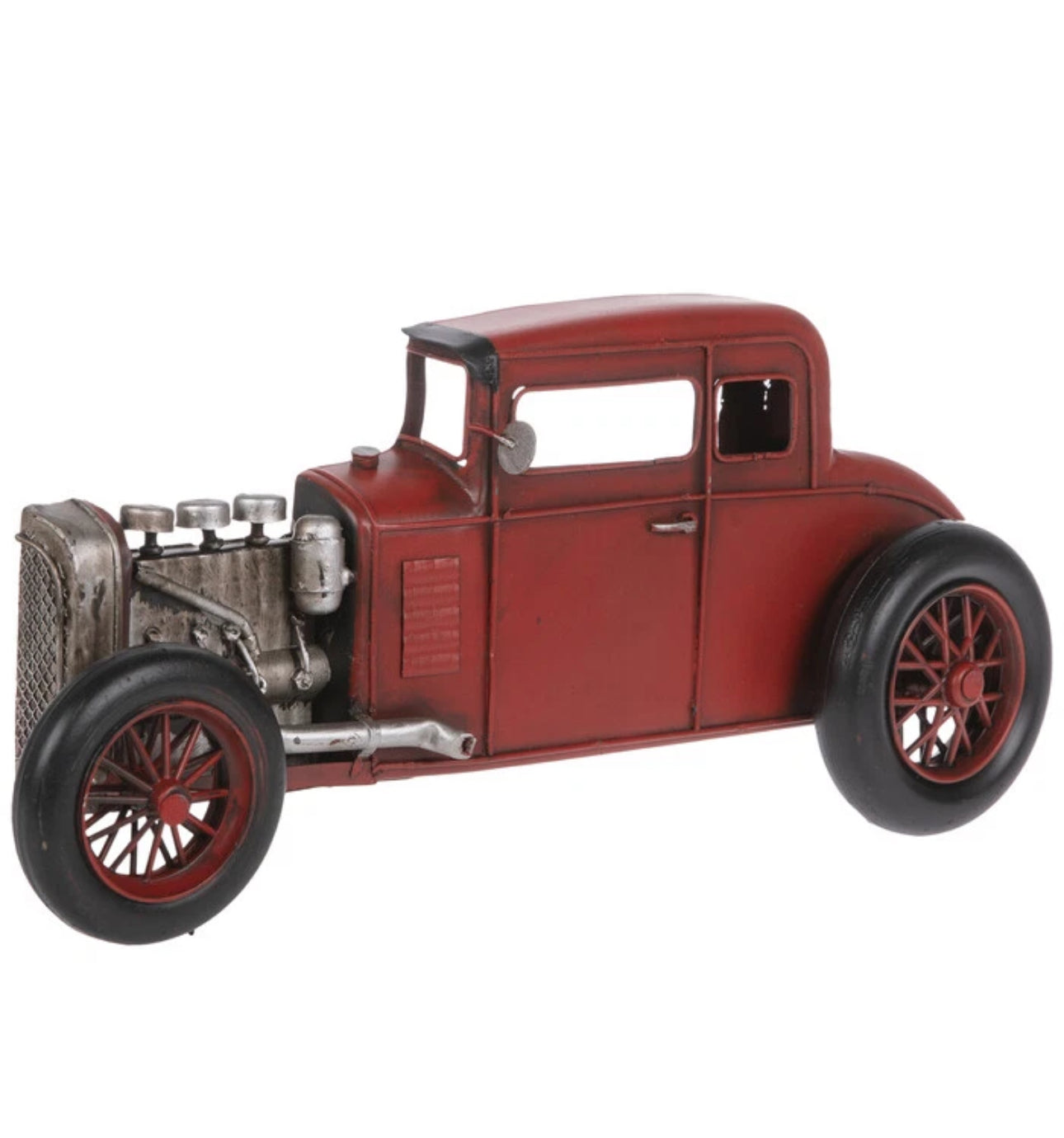 Classic Red Hot Rod Metal Wall Hanging – Retro Car Decor