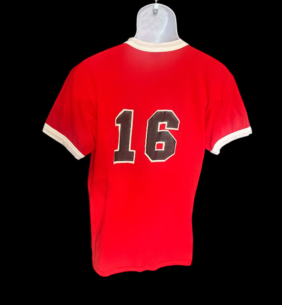 Vintage 70s Inverness Elks Team Tee – Red Varsity V-Neck Jersey #16