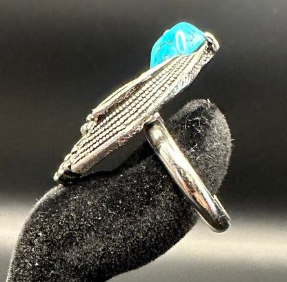Vintage Boho Statement Ring – Sterling Silver Turquoise Nugget – Southwestern Tribal Design