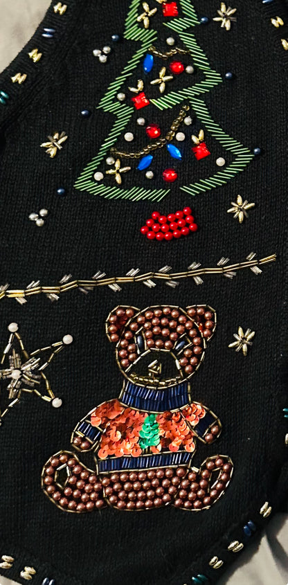 Vintage Yarnworks Beaded Christmas Vest- Med.