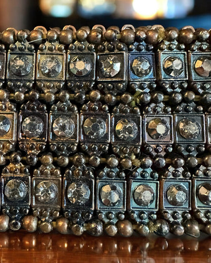 “Vintage Silver-Tone Rhinestone Wide Panel Bracelet – Philippe Audibert Style”