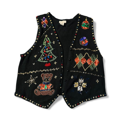 Vintage Yarnworks Beaded Christmas Vest- Med.