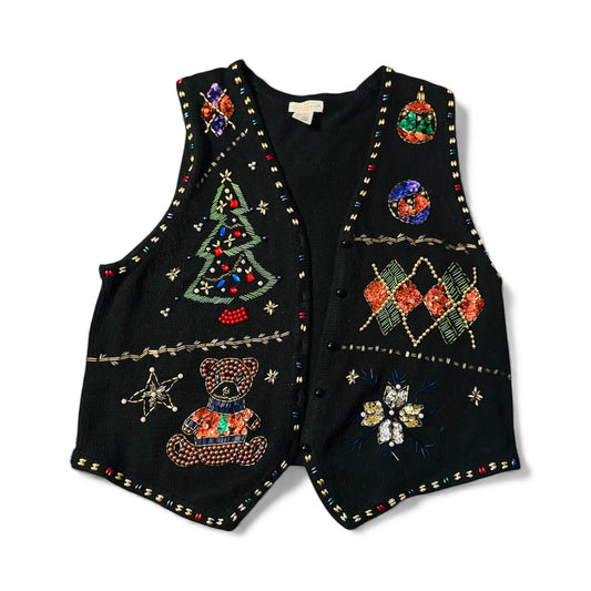 Vintage Yarnworks Beaded Christmas Vest- Med.