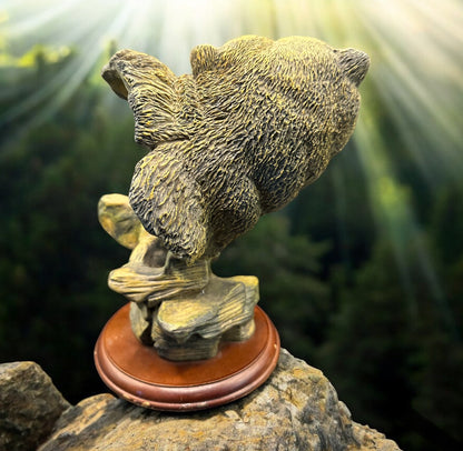 Vintage Bear Bust Sculpture – Rustic Wildlife Figurine on Wood Base