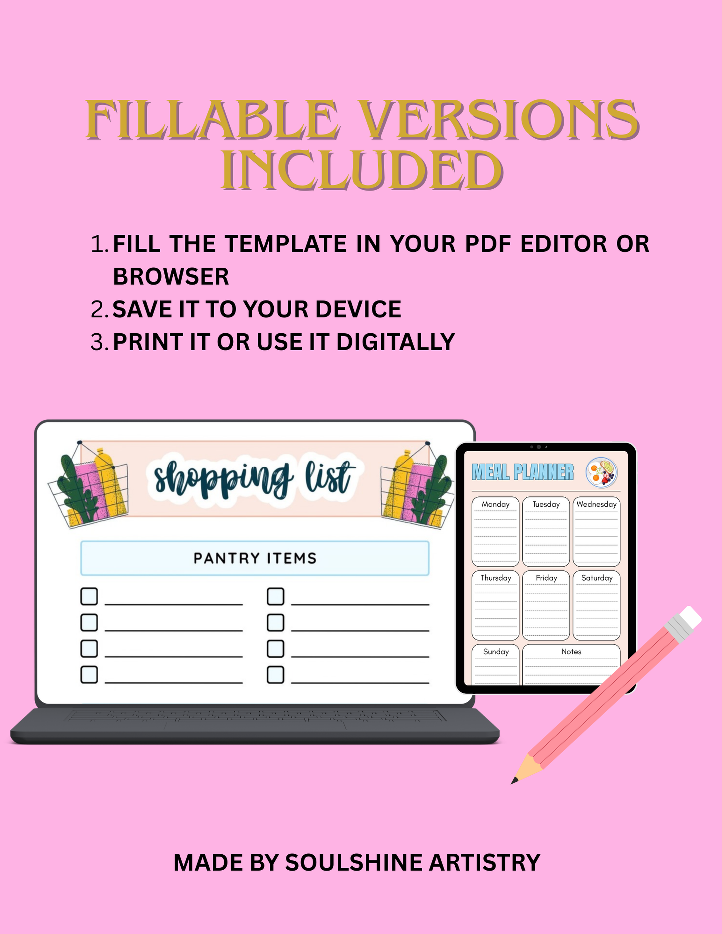 Grocery Shopping List & Weekly Meal Planner Bundle (DIGITAL FILE)