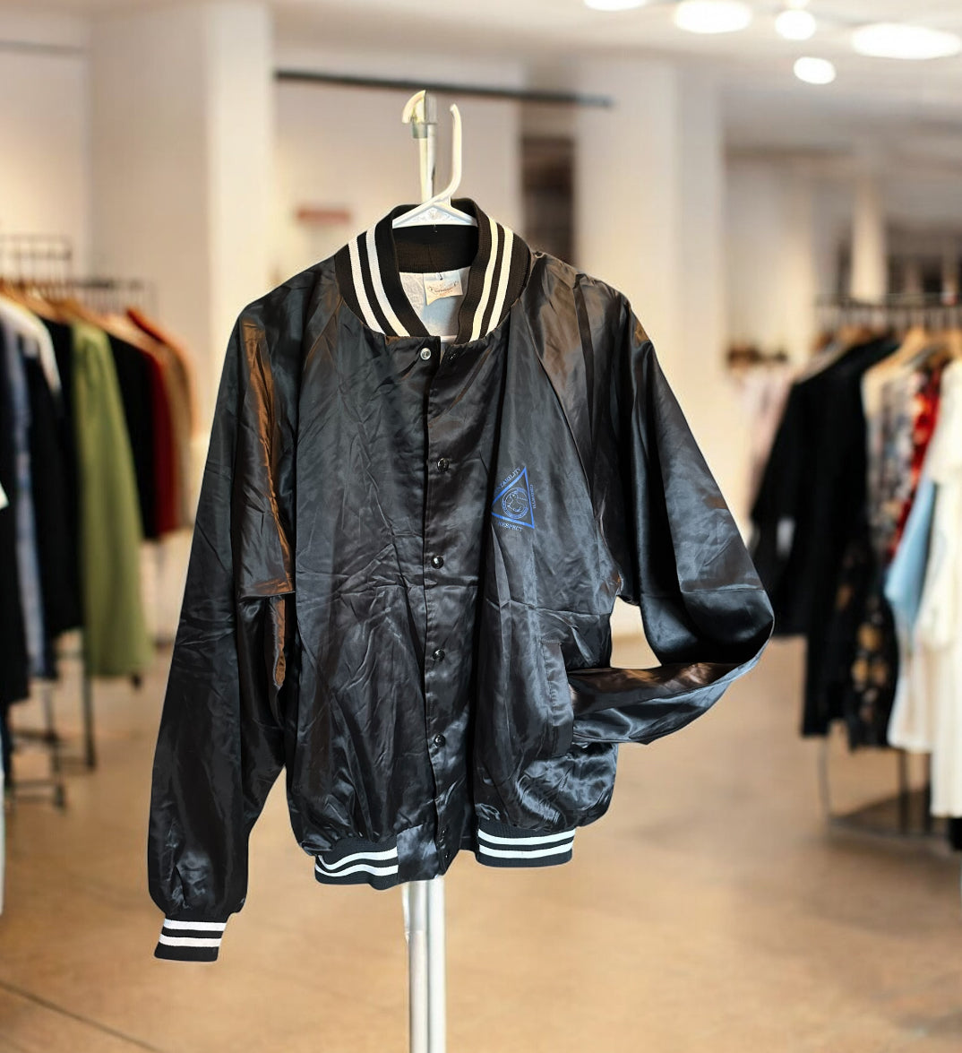 Vintage 1980s Auburn Sportswear Black Satin Coach Jacket (Made in USA) – XL