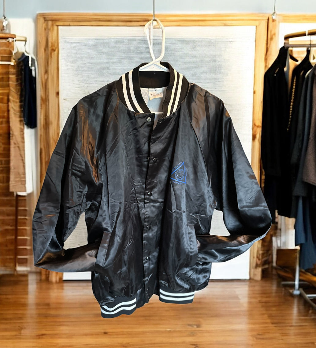 Vintage 1980s Auburn Sportswear Black Satin Coach Jacket (Made in USA) – XL