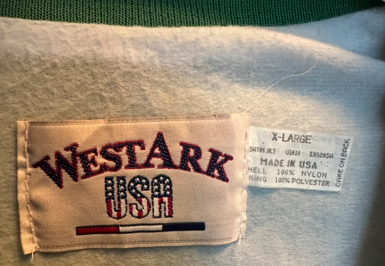 Vintage 1980s Westark USA Green Satin Coach Jacket – 40th Anniversary A.A.A. (Made in USA, XL)