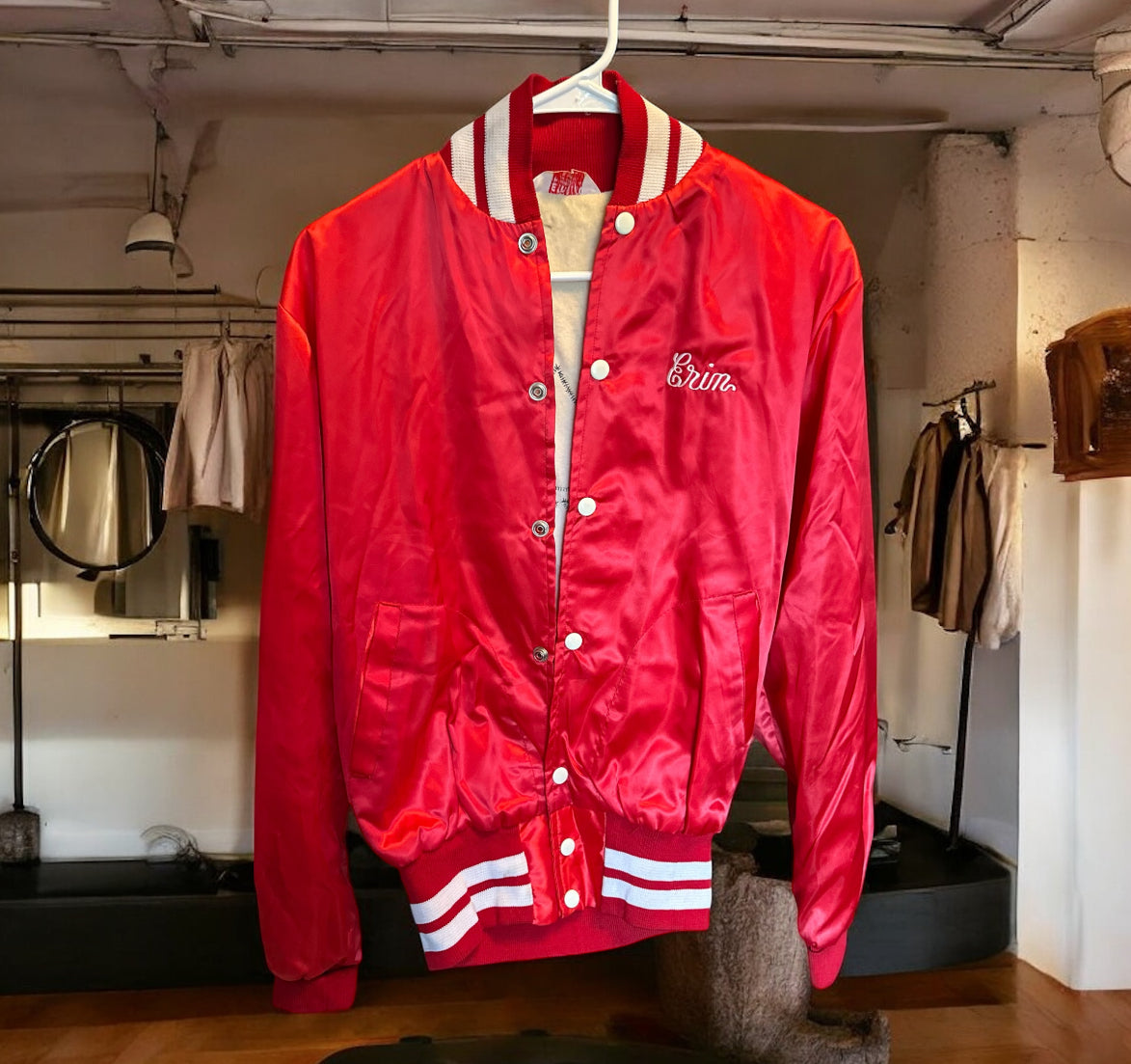 Vintage Empire Sporting Goods Red Satin Varsity Jacket – “Erin” Embroidered (Union Made, Small)