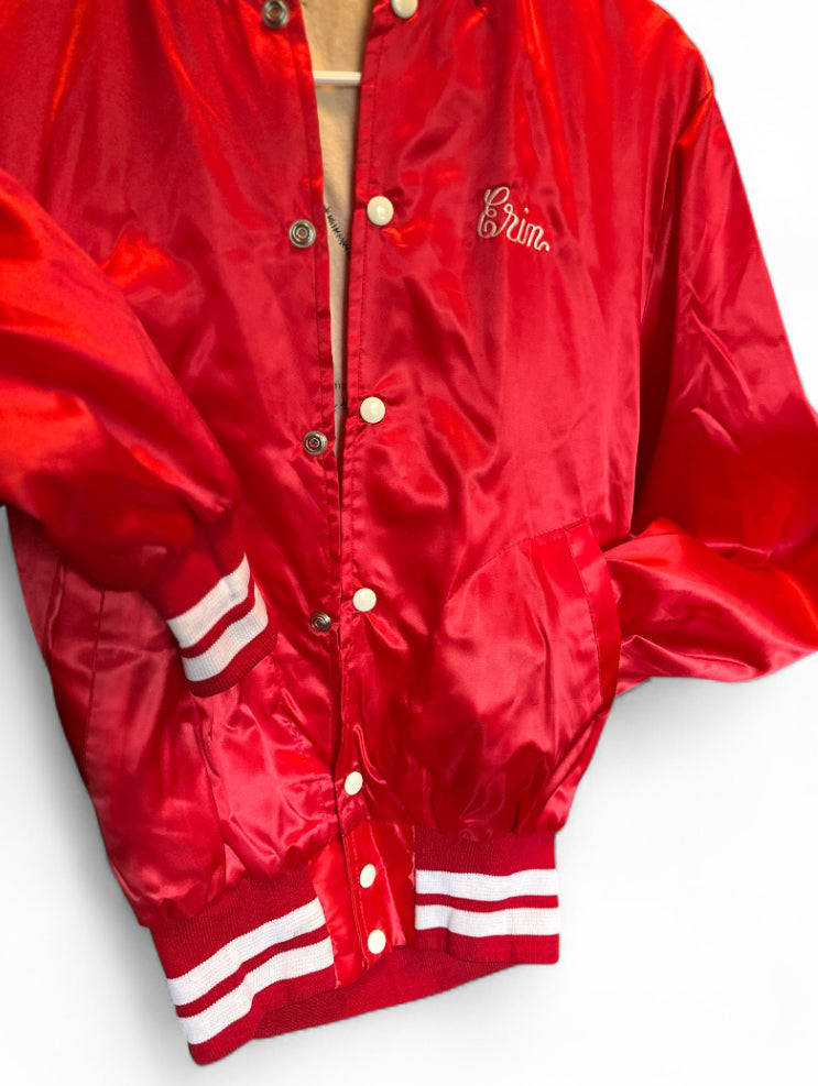 Vintage Empire Sporting Goods Red Satin Varsity Jacket – “Erin” Embroidered (Union Made, Small)