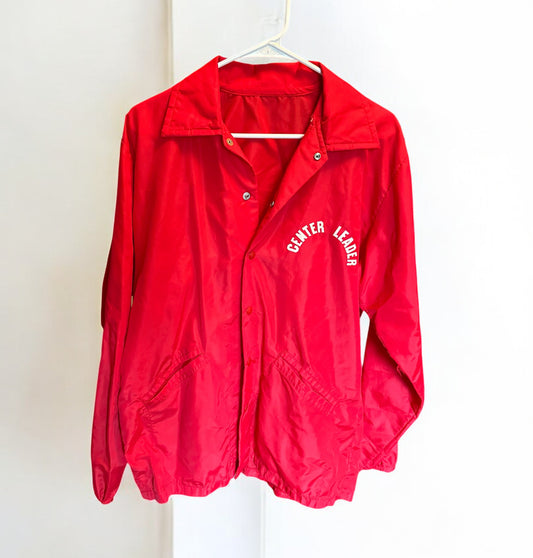 Vintage Red “Center Leader” Nylon Coach Jacket – 1980s Classic Windbreaker