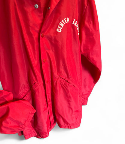 Vintage Red “Center Leader” Nylon Coach Jacket – 1980s Classic Windbreaker