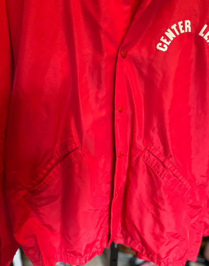 Vintage Red “Center Leader” Nylon Coach Jacket – 1980s Classic Windbreaker
