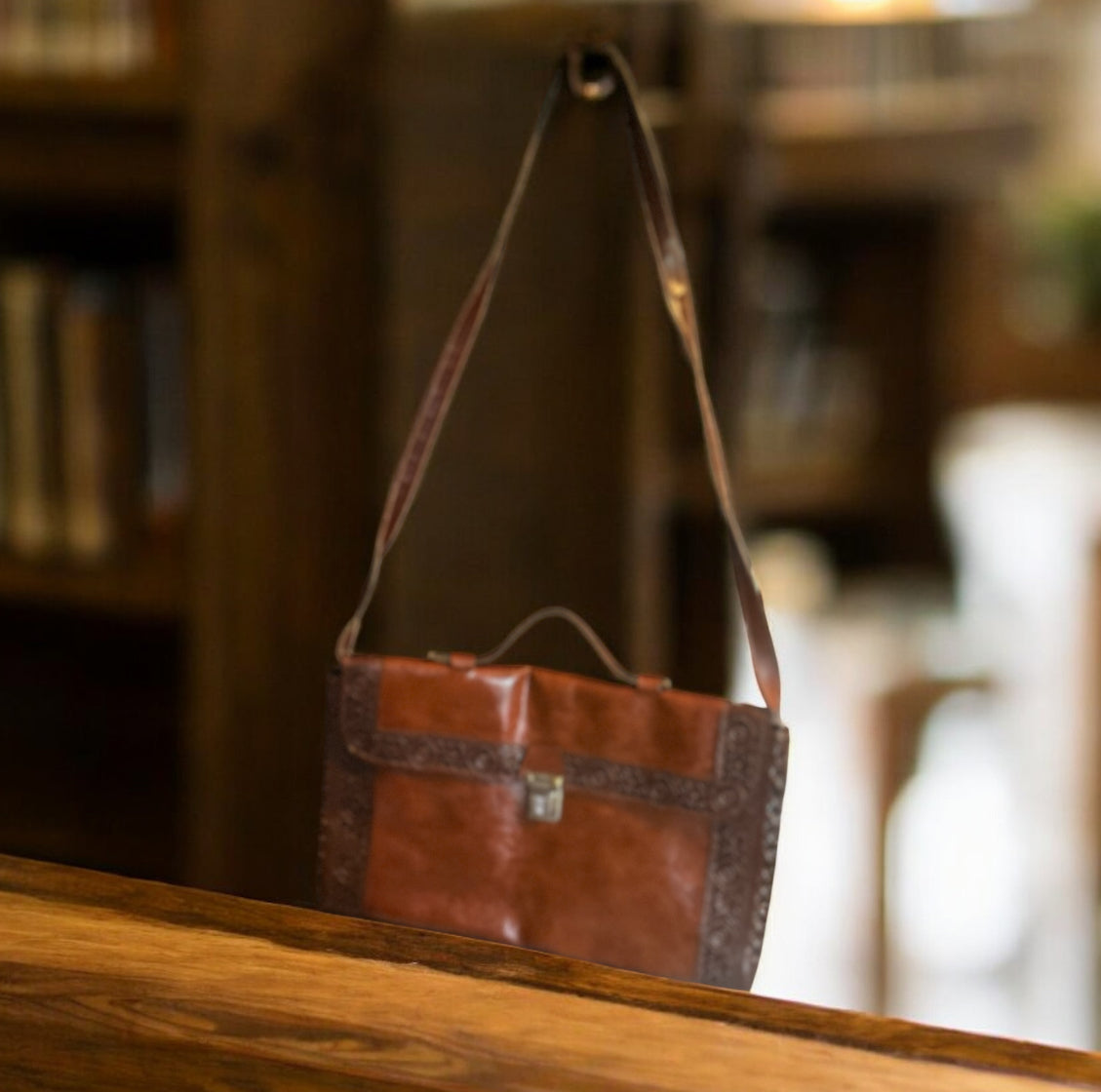 70's Vintage Tooled Leather Satchel Bag – Western Floral Design in Rich Chestnut Brown