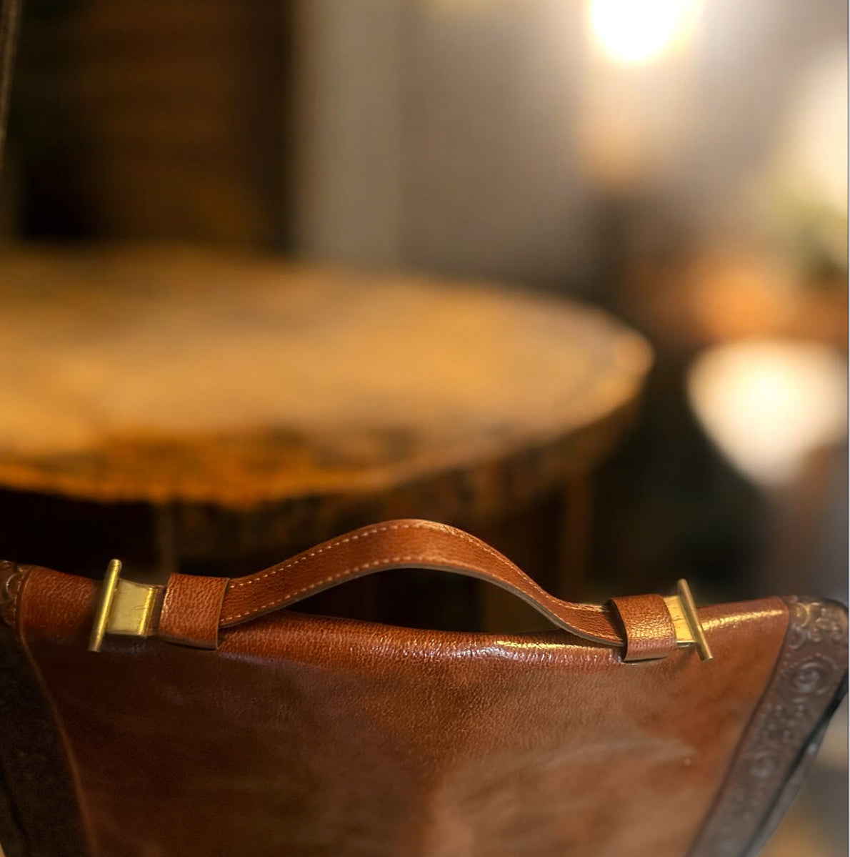 70's Vintage Tooled Leather Satchel Bag – Western Floral Design in Rich Chestnut Brown