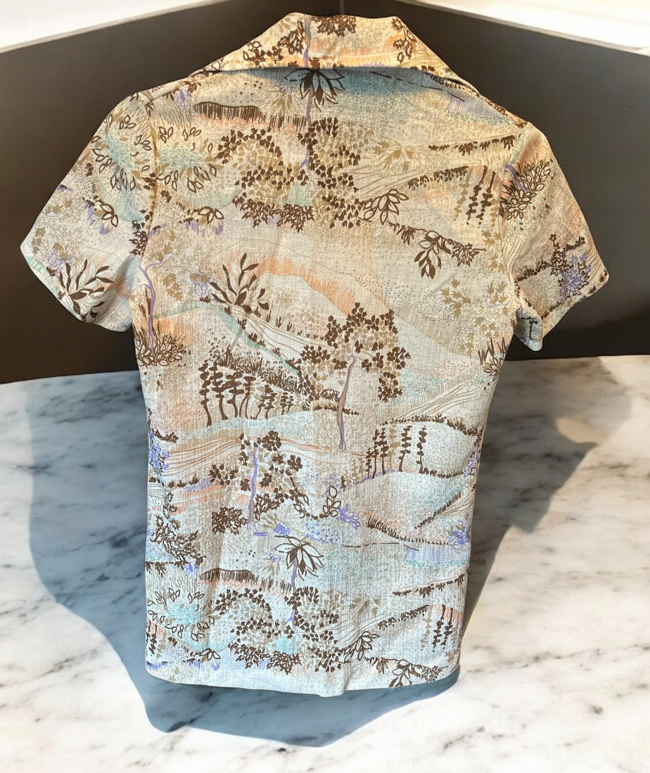 Vintage 70s-Style Landscape Print Shirt – Size Small