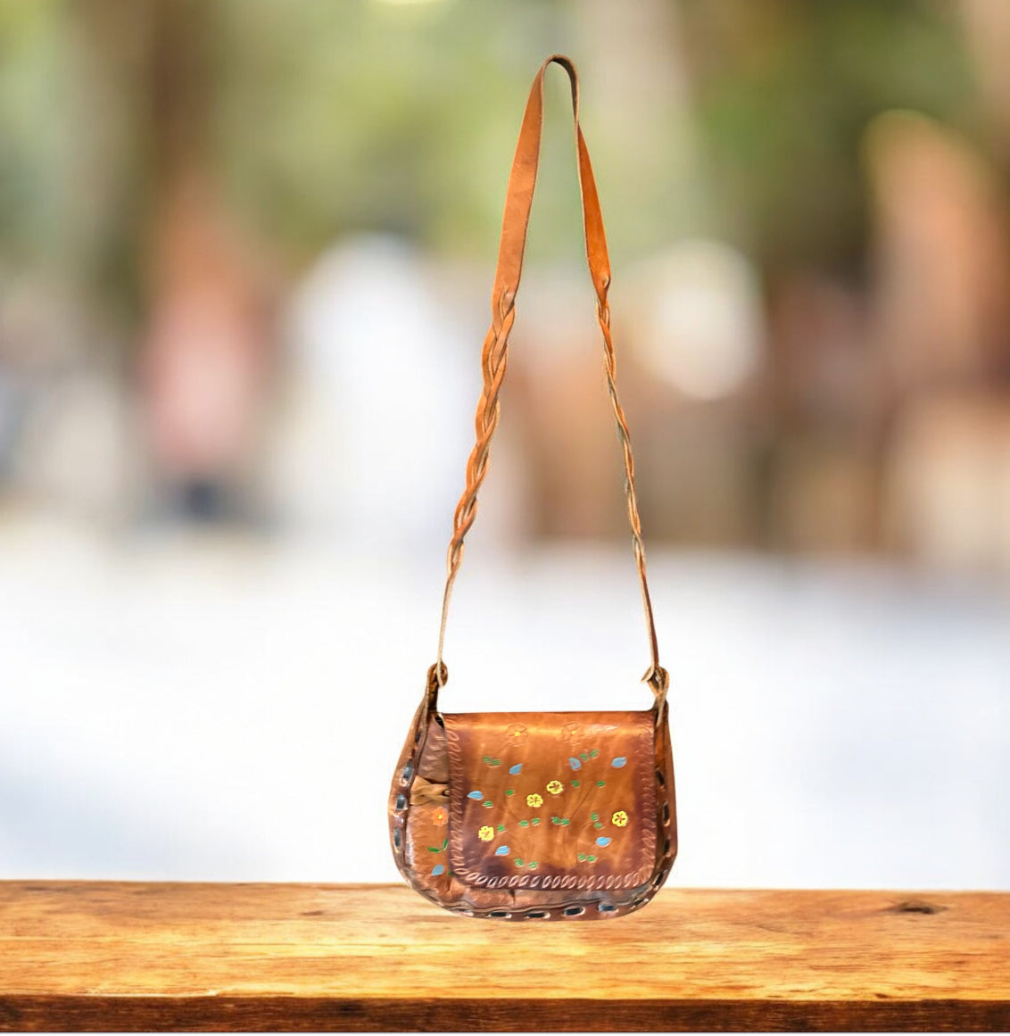 Vintage Hand-Tooled Leather Floral Crossbody Purse